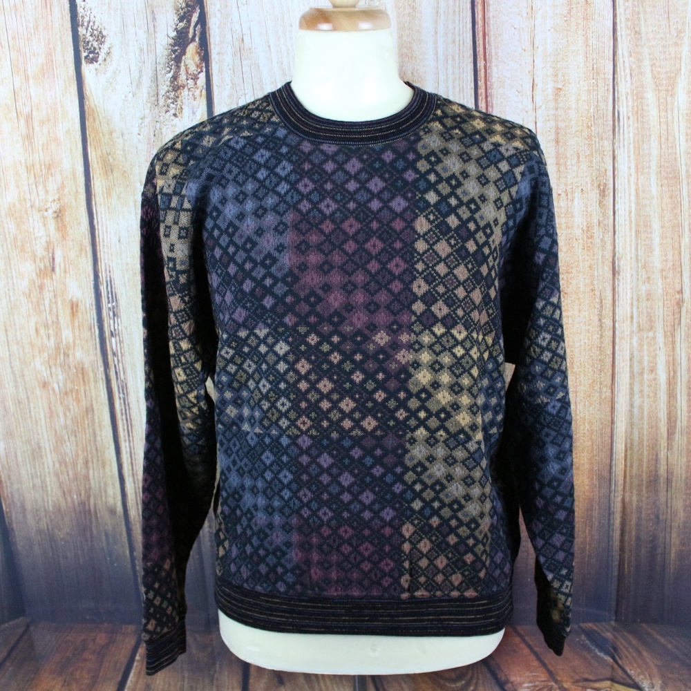 Jhane Barnes Mens Sweater Medium Abstract Wool Bld